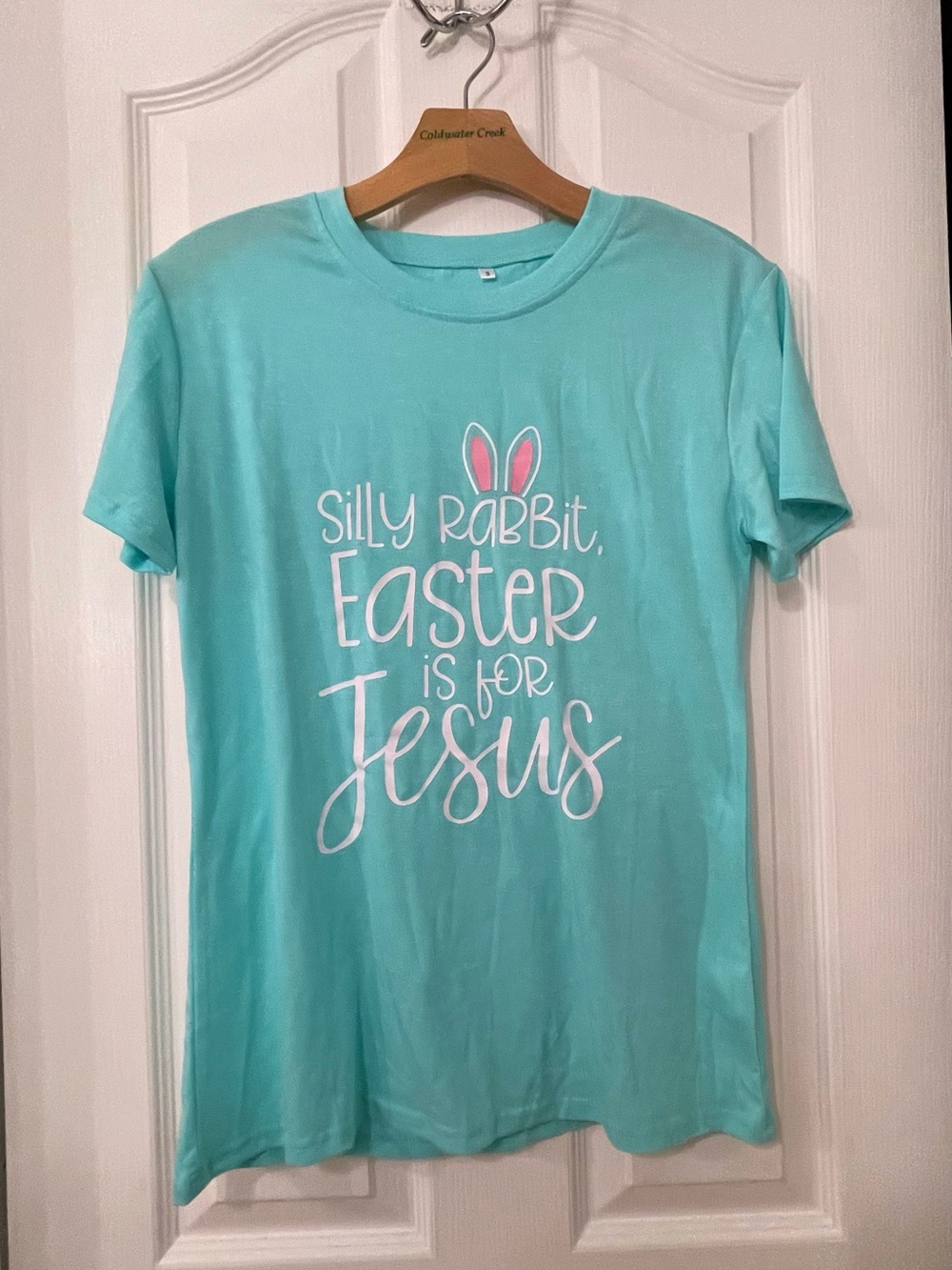 NWOT Women’s Aqua Short-Sleeve Graphic Tee - 'Silly Rabbit, Easter is for Jesus'